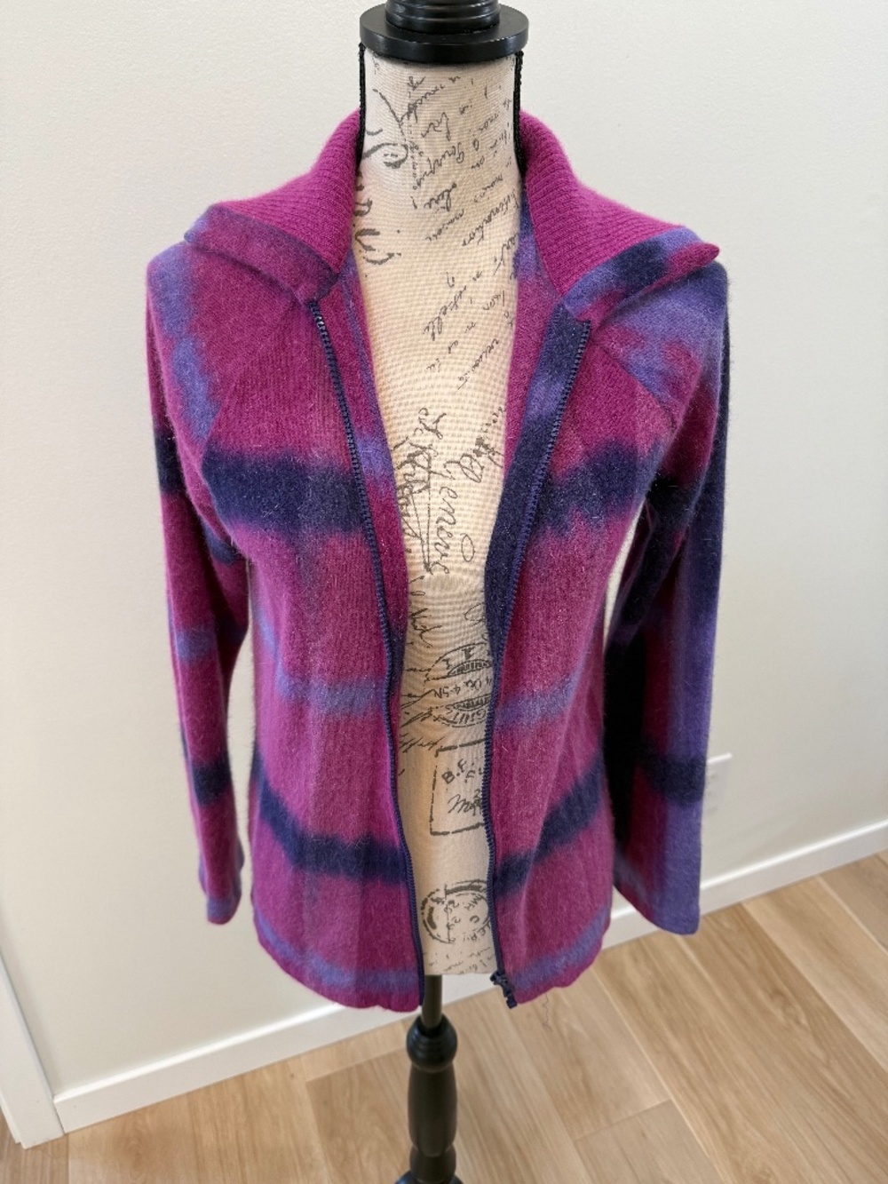 Alpha Massimo Rebecchi Angora Italian Wool Plaid Zip Jacket Pink Purple 44